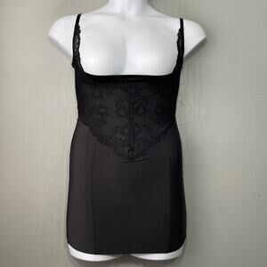 Flexees by Maidenform Size Large Black Lace Romper Bodysuit Shapewear Torsette